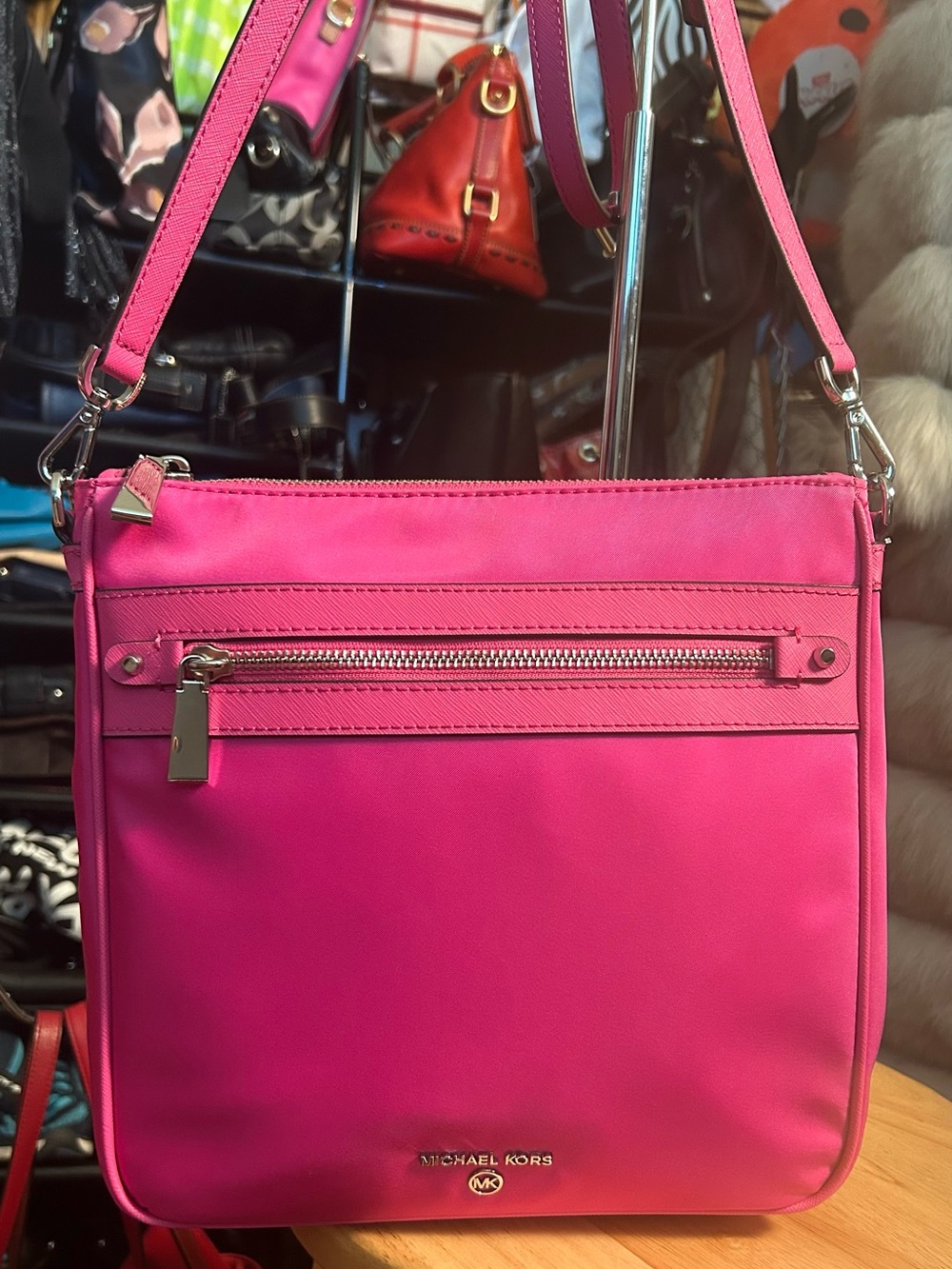 Michael Kors Hot Pink Jetset Charm Crossbody Bag with Silver Hardware NWOT